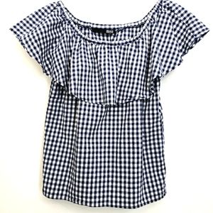 Rebel Sugar Navy/White Gingham Off Shoulder Top